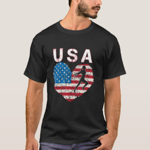 USA Track and field team American flag heart US me T-Shirt