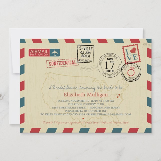 USA Traveller Airmail | Bridal Shower Invitation (Front)