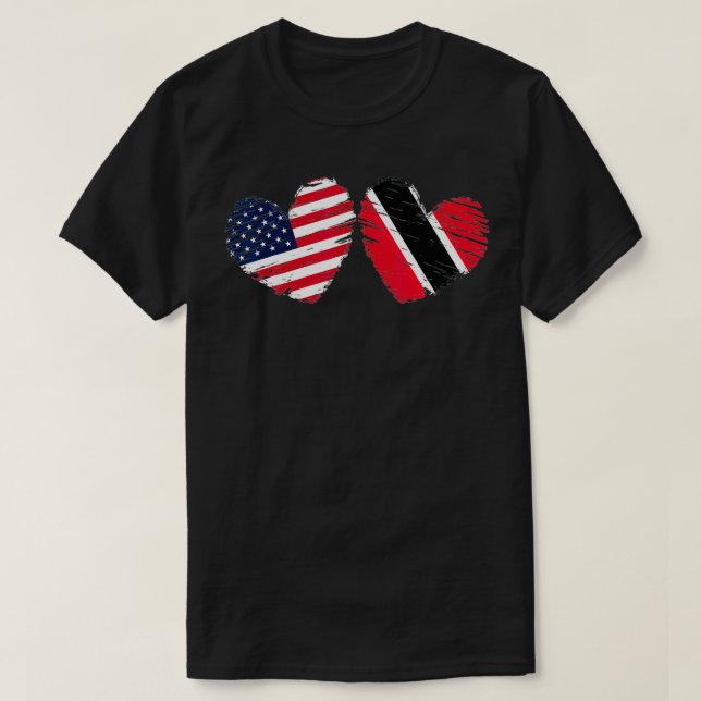 USA Trinidad and Tobago Flag Heart Trinbagonian Am T-Shirt (Design Front)