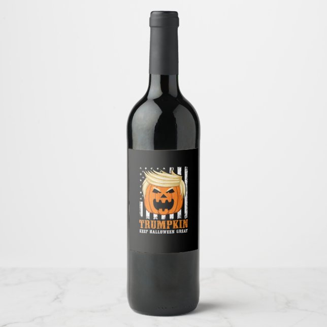 Usa Trumpkin Keep Halloween Great Funny Wine Label (Front)