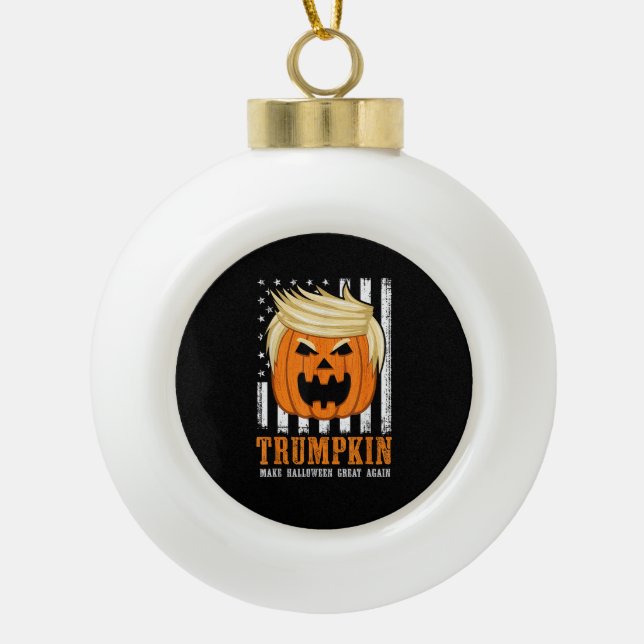 Usa Trumpkin Make Halloween Great Again Funny Ceramic Ball Christmas Ornament (Front)