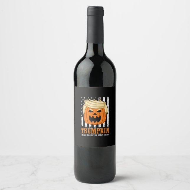Usa Trumpkin Make Halloween Great Again Funny Wine Label (Front)