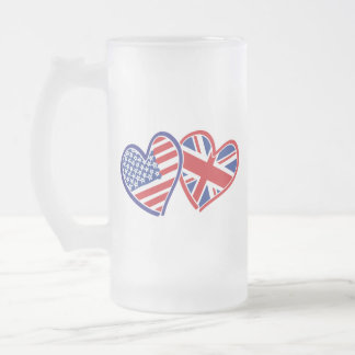 USA---UK-Love Frosted Glass Beer Mug