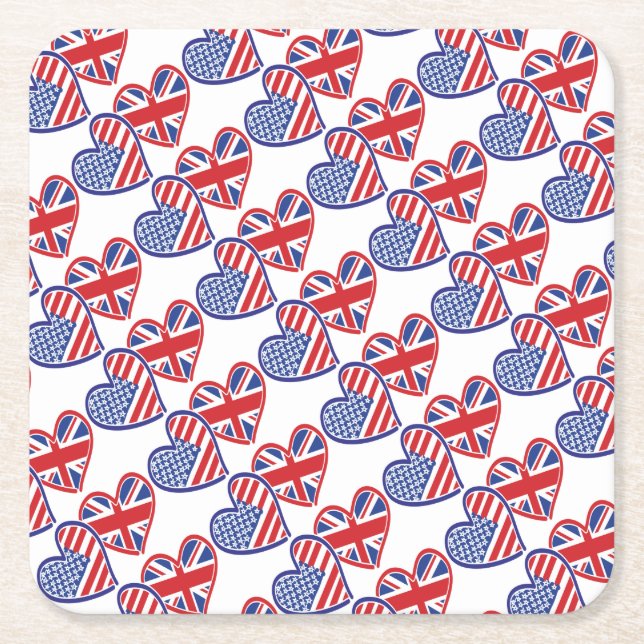 USA---UK-Love Square Paper Coaster (Front)