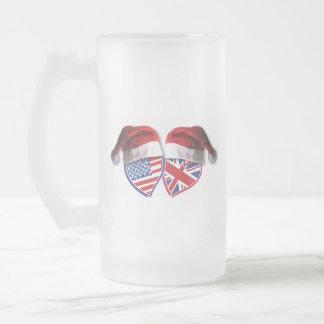USA-UK-Santa-Hats Frosted Glass Beer Mug