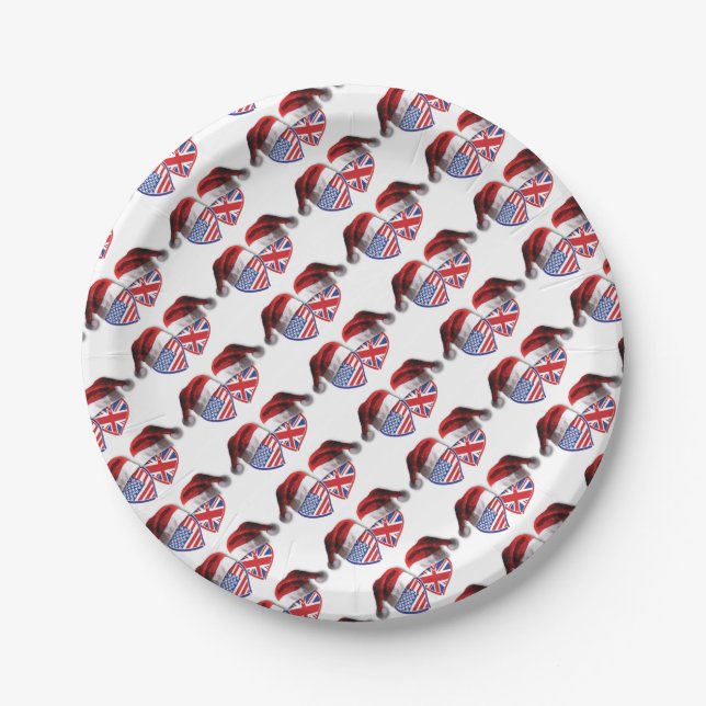 USA-UK-Santa-Hats Paper Plate (Front)