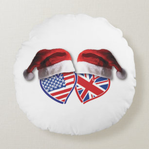 USA-UK-Santa-Hats Round Cushion