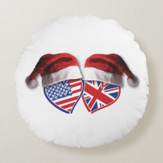 USA-UK-Santa-Hats Round Cushion