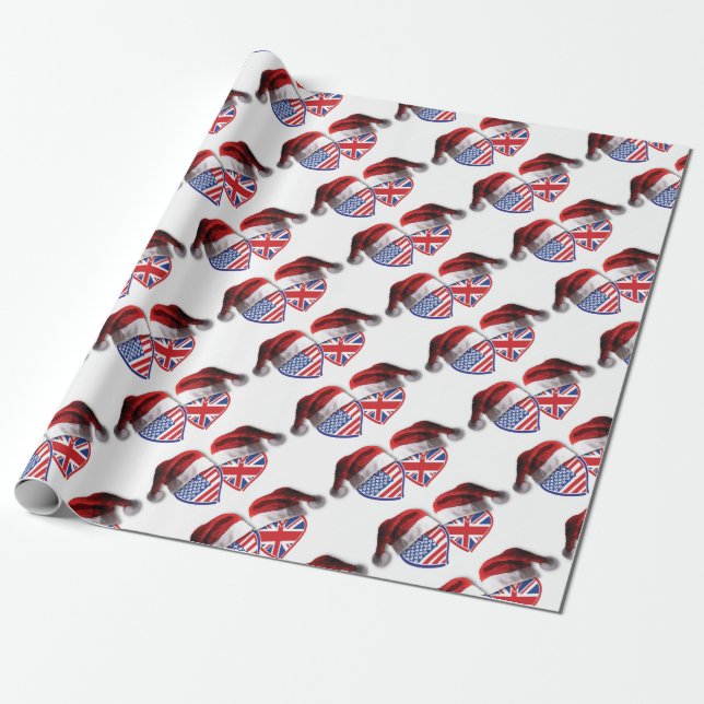 USA-UK-Santa-Hats Wrapping Paper (Unrolled)