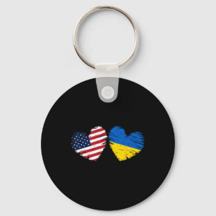 Usa Ukraine Flag Heart Valentines Day Ukrainian Am Key Ring