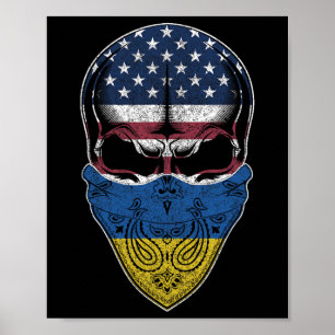 Usa Ukraine Roots - Ukrainian American Flag Skull Poster