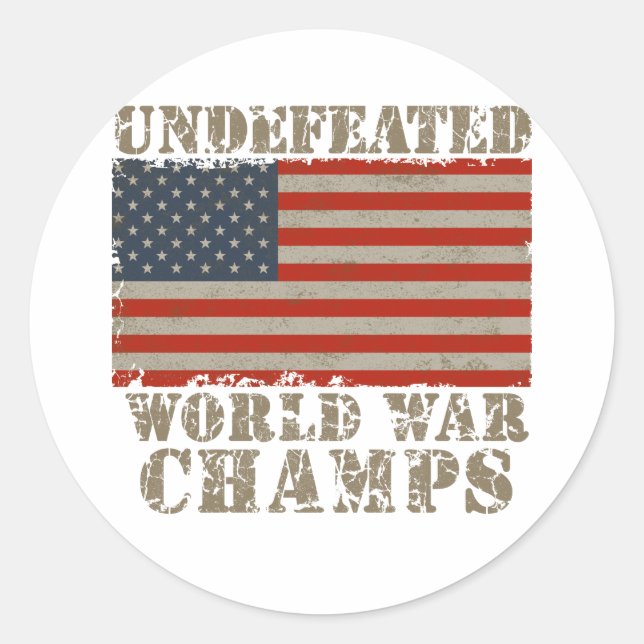 USA, Undefeated World War Champions Classic Round Sticker (Front)