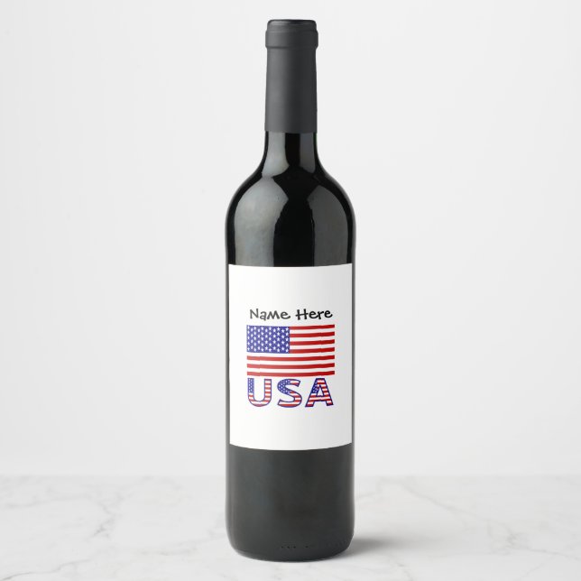 USA United States America Flag Personalised Wine Label (Front)