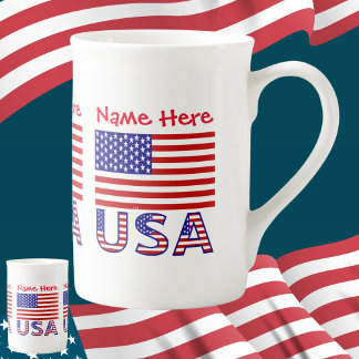 USA United States America Flag Red Personalisation Bone China Mug