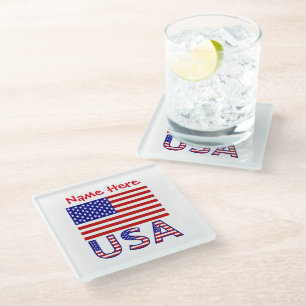 USA United States America Flag Red Personalisation Glass Coaster