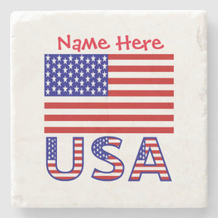 USA United States America Flag Red Personalisation Stone Coaster