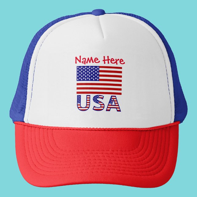 USA United States America Flag Red Personalisation Trucker Hat (Creator Uploaded)
