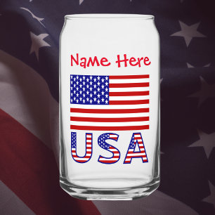 USA United States America Flag Red Personalise Can Glass