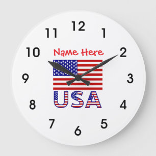 USA United States America Flag Red Personalised Large Clock