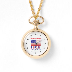USA United States America Flag Red Personalised Watch
