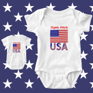 USA United States America Red Personalised Baby Bodysuit