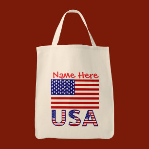USA United States America Red Personalised  Tote Bag