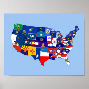 usa united states america republic flag map poster
