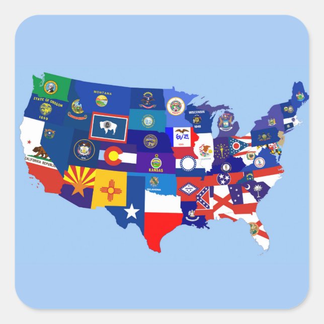 usa united states america republic flag map square sticker (Front)