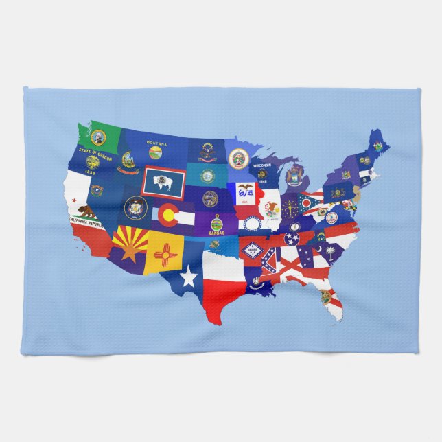 usa united states america republic flag map tea towel (Horizontal)