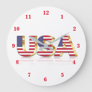 USA - United States of America - Flag - Patriotic  Large Clock