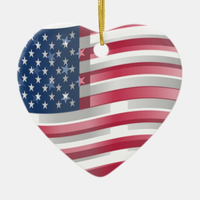 USA Unites: Stripes & Stars in Bold Design Ceramic Tree Decoration (Front)