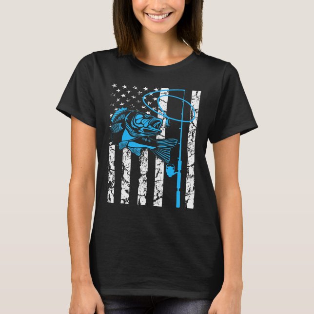Usa Us American Flag Fishing Rod Fishing Fish Natu T-Shirt (Front)