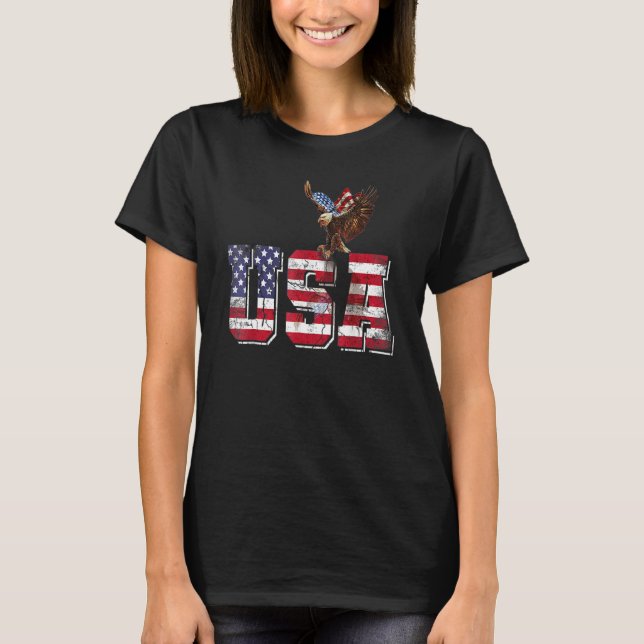 Usa Us American Flag Patriotic 4th Of July Bald Ea T-Shirt (Front)