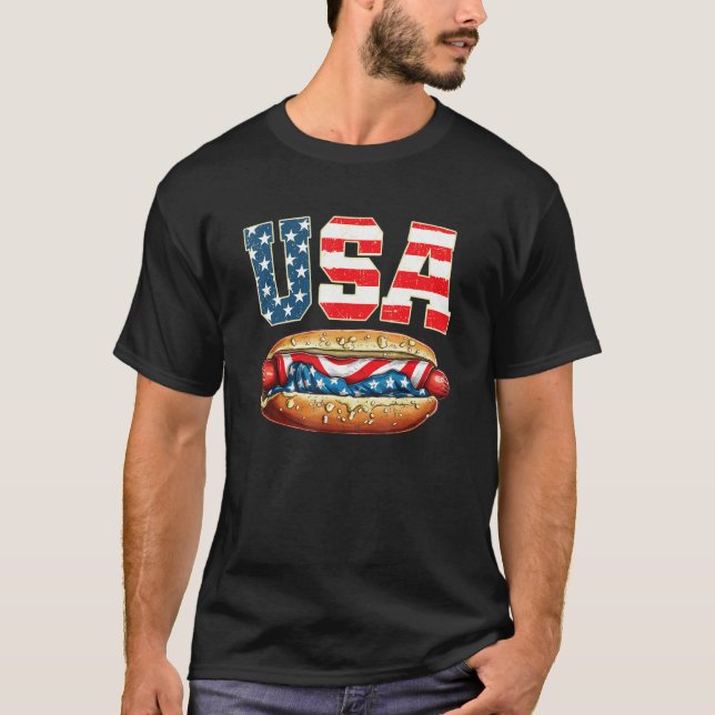 USA US Fourth Of July Patriotic Hotdog 4th Of July T-Shirt (Front)