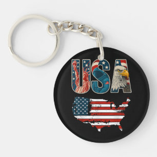 USA US Patriotic 4th of July America Flag Freedom Key Ring