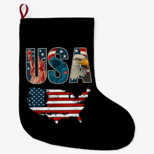 USA US Patriotic 4th of July America Flag Freedom  Large Christmas Stocking