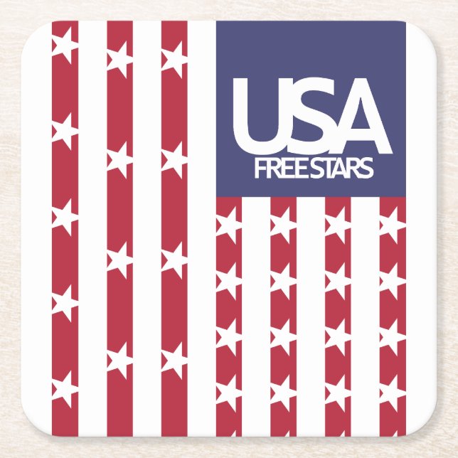 USA/USA FREE STARS FLAG BY MASANSER PIXELAT SQUARE PAPER COASTER (Front)