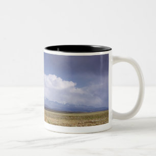 USA, Utah, Dirt road crossing landscape Two-Tone Coffee Mug