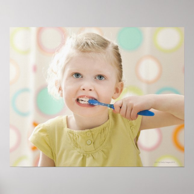 USA, Utah, Lehi, girl (2-3) brushing teeth Poster (Front)