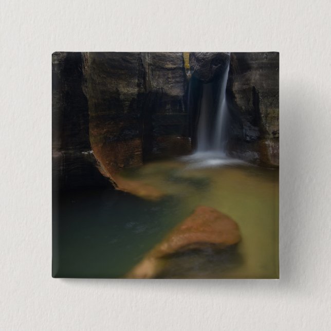 USA, Utah, Zion National Park.  Keyhole Falls in 15 Cm Square Badge (Front)