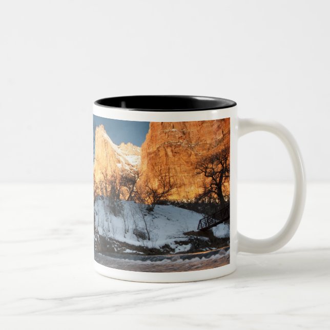 USA, Utah, Zion National Park. Mountain sunrise Two-Tone Coffee Mug (Right)