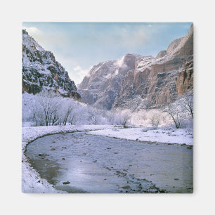 USA, Utah, Zion NP. New snow covers the canyon Magnet