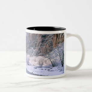 USA, Utah, Zion NP. New snow covers the canyon Two-Tone Coffee Mug