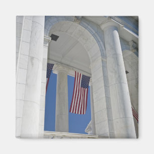 USA, VA, Arlington. American Flags are hung Magnet