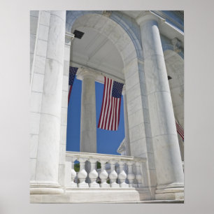 USA, VA, Arlington. American Flags are hung Poster