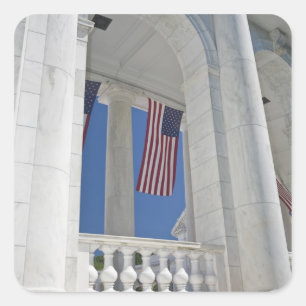 USA, VA, Arlington. American Flags are hung Square Sticker