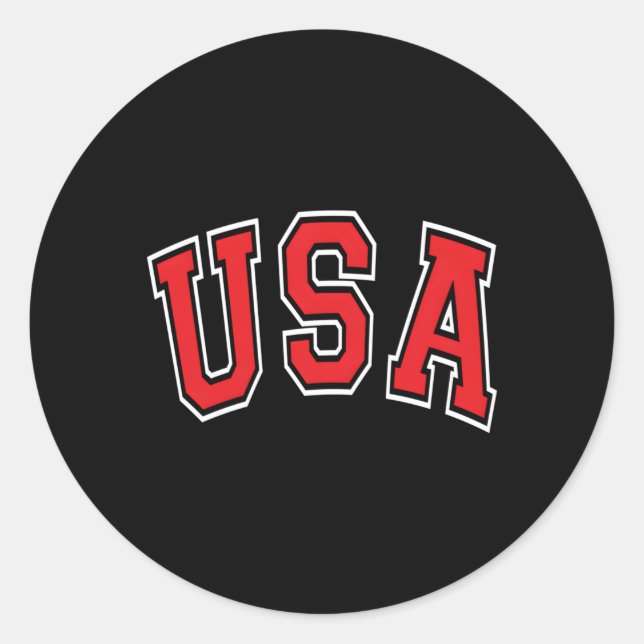 Usa Varsity Style Text Red With White Outline Classic Round Sticker (Front)