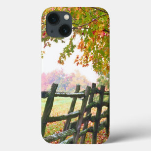 USA, Vermont. Fence under fall foliage. iPhone 13 Case
