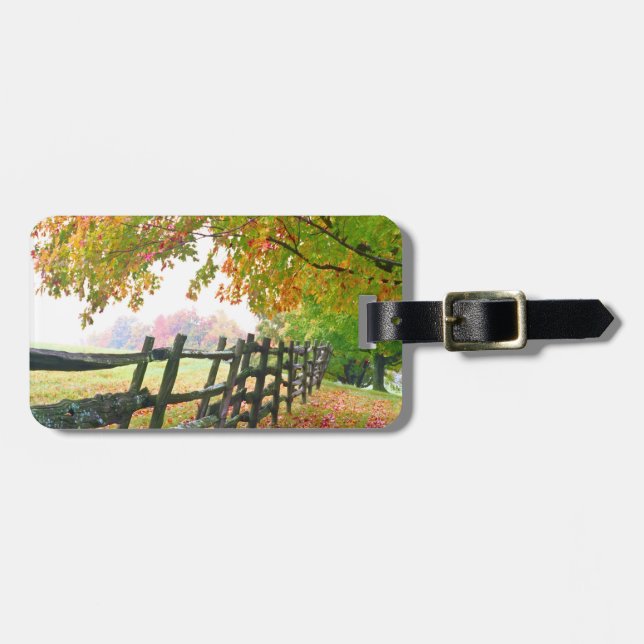 USA, Vermont. Fence under fall foliage. Luggage Tag (Front Horizontal)