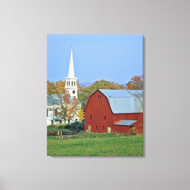 USA, Vermont, Peacham. A red barn and white Canvas Print (Front)